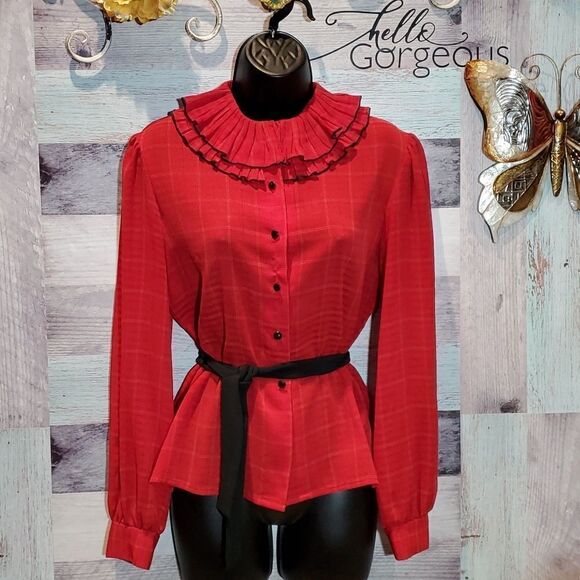 Vintage Red Textured Peter Pan Collar Lorch 9/10 CottageCore Festival Unique - Picture 1 of 8